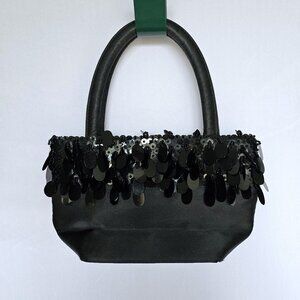 Black Sequin and Beaded Satin Cocktail / Evening Purse